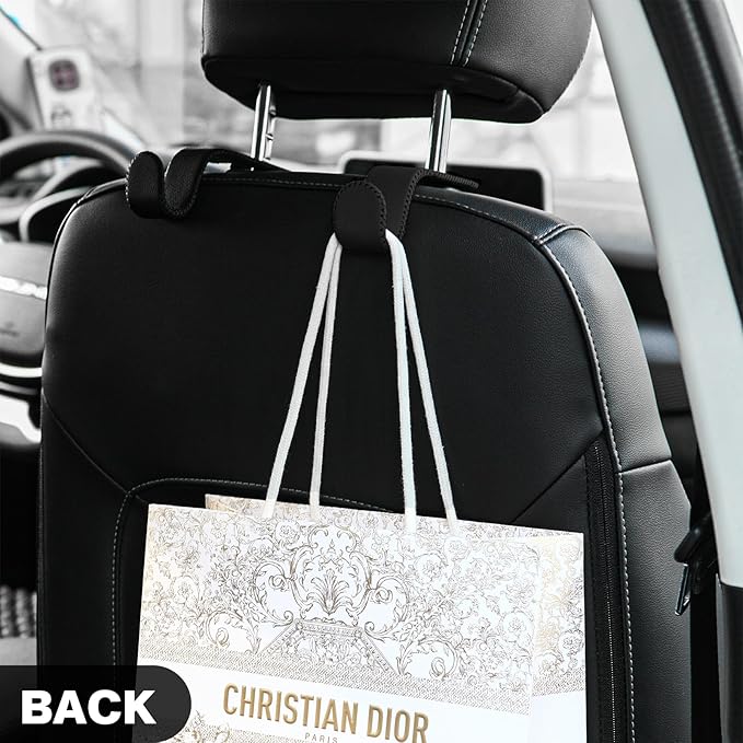 U-Shaped Car Leather Hooks – Car Purse Holder, Headrest Hooks for Car, Back Seat Organizer - Elevate Your Travel Experience!(Black)