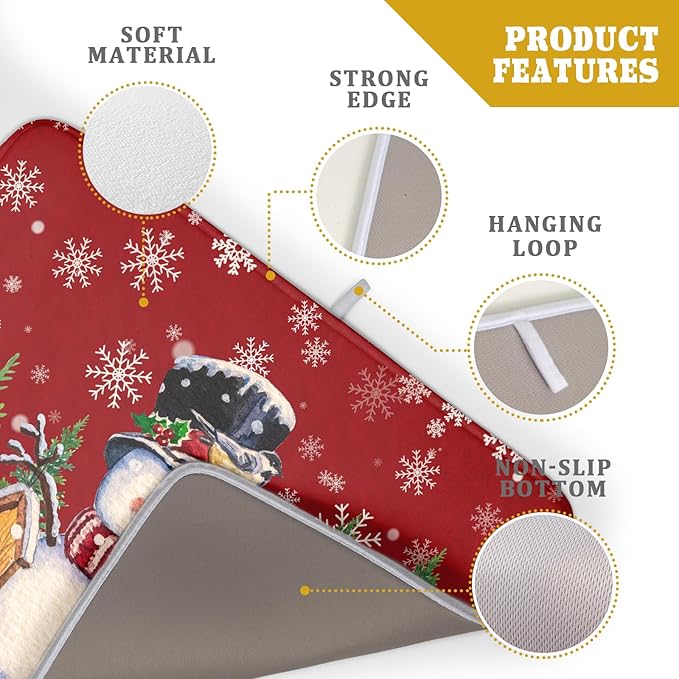 Winter Snowman Dish Drying Mat Red Bird Microfiber Dish Pad 18x24 Inch Absorbent Fast Dry Dishes Draining Mats Holiday Kitchen Accessories
