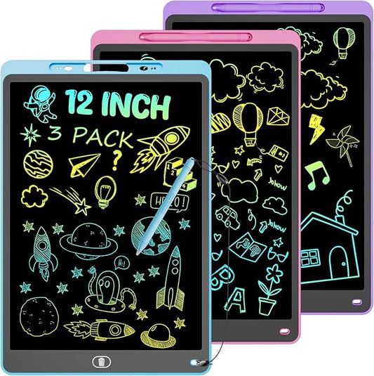 3 Pack 12 Inch LCD Writing Tablet, Colorful Drawing Tablet for Kids, Eye Care Doodle Board with Lock and Erase FUNC, Birthday Gifts Toys for 3-8 Years Old Boys(Blue, Pink, Purple)