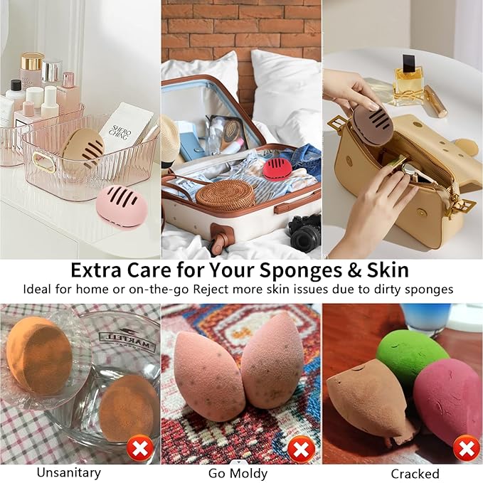 1 Pcs Makeup Sponge Holder,Double-Sided Breathable Silicone Beauty Blender Holder for Travel or Daily,Shatterproof Make-up Travel Case Quick Drying Easy to Carry,Khaki01