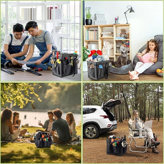 Car Trunk Organizer Multifunctional Storage Toolbox Carry Griddle,Large Grill Utensils Accessory Grilling Tools Basket Carrying Caddy Tool Tote Bag Storage Box Camp Cooking bbq Outdoor(Black)