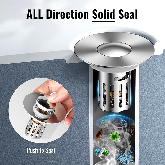 (2 Pc) Bathroom Sink Stopper-All Metal Sink Stopper-Universal Fit 99% Bathroom Sink Stopper with Removable Stainless Steel Hair Catcher-Bathroom Sink Drain Strainer for (1.1'' to 2.36'' inch) Drain