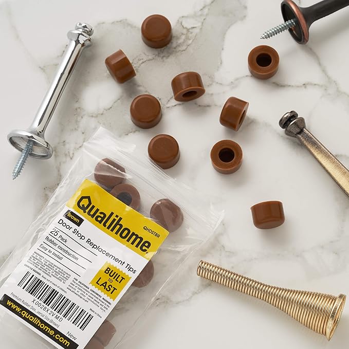 Premium Rubber Door Stop Stud Replacement Tips – Doorstopper Bumpers, Spring Hinge End Caps for Wall & Floor Protection – Universal Size (Brown)
