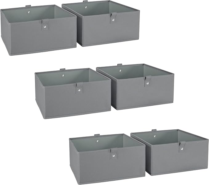 RiverRidge Kids 6pc Folding Storage Bins Set - 10.5”W x 5”H Fabric Boxes with Handles for Closet Organizers & Storage - Gray Cube Storage Organizer for Toys, Clothes & Crafts - Fits RiverRidge Shelves