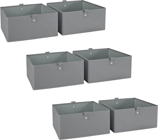 RiverRidge Kids 6pc Folding Storage Bins Set - 10.5”W x 5”H Fabric Boxes with Handles for Closet Organizers & Storage - Gray Cube Storage Organizer for Toys, Clothes & Crafts - Fits RiverRidge Shelves