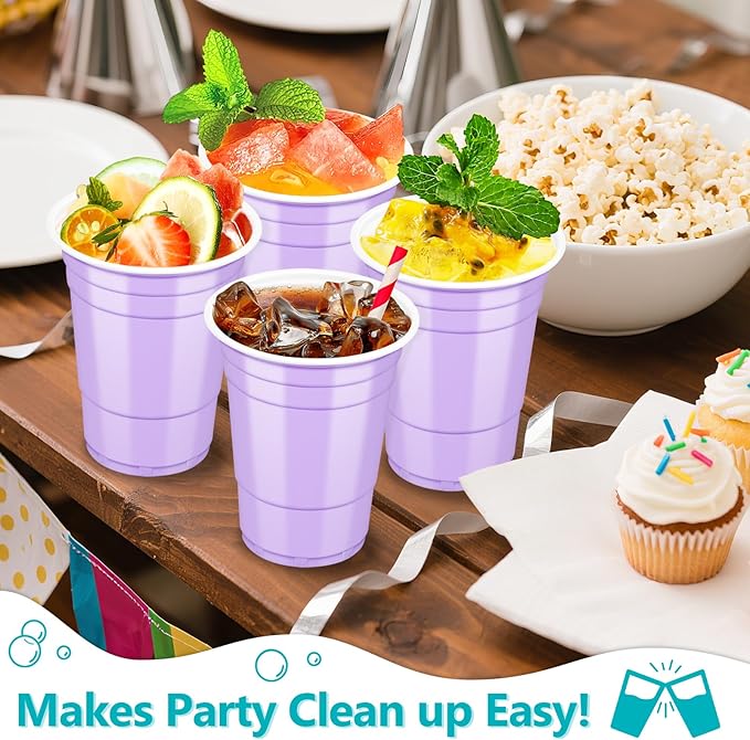 LANLISA 50 Lavender Plastic Cups, 16 oz Disposable Cups, Drinking Cups For Birthday Party, Baby Shower, Easter, Mothers Day