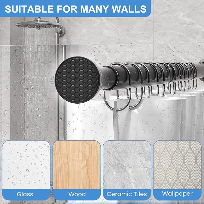 Tension Curtain Rod 45-77 Inch 2Pack Black Shower Tension Rod Adjustable Curtain Rods No Drilling Shower Curtain Rods for Bathroom,Doorway,Closets,Windows