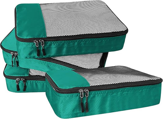 4-Piece Packing Cubes Travel Accessories Set for Suitcases - Luggage Organizer Bags with Double Zipper - Mesh Top - Medium - Green