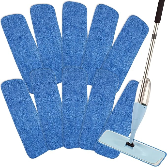 10 Pack Spray Mop Replacement Pads for Wet/Dry Mops, Reusable Flat Mop Heads Microfiber Mop Pads Compatible with Bona Floor Care System, Blue