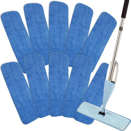 10 Pack Spray Mop Replacement Pads for Wet/Dry Mops, Reusable Flat Mop Heads Microfiber Mop Pads Compatible with Bona Floor Care System, Blue