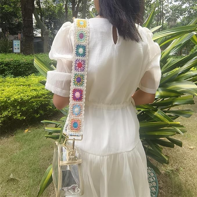 Wide Purse straps Crochet Flower replacement crossbody for Handbag Adjustable Embroidery Knit Guitar Shoulder strap