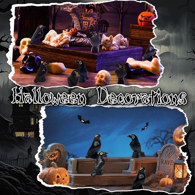 100 Pcs Miniature Crow Figurines, Mini Resin Crows Figures, Tiny Black Raven Decor for Home Garden, Micro Landscape, and Halloween Scene Decoration (100)