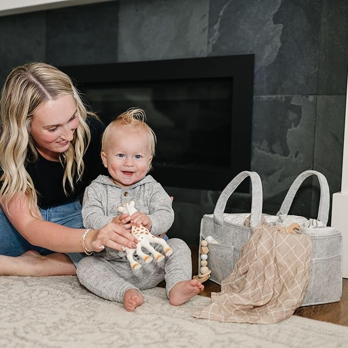 PUTSKA Baby Diaper Caddy Organizer - Nursery Storage Basket for Diaper Station, Baby Basket Shower Gifts List and Registry Must-Haves, Newborn Essentials, Nursery Decor for Boy or Girl-Grey,ExtraLarge