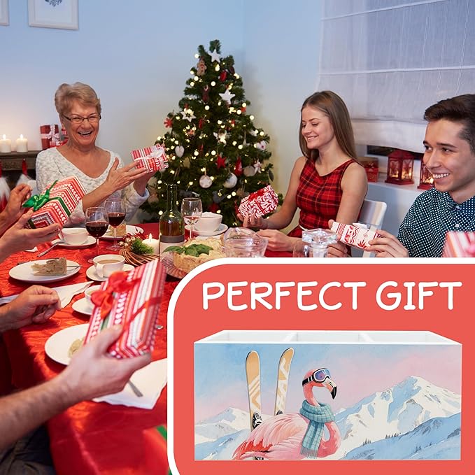 Winter Skiing Flamingo Pen Pencil Holder Organizer for Desk, Pink Flamingo Gifts, Pink Tropical Bird Snowy Mountain Wood Cooking Kitchen Utensils Utensil Organizer Holder Decor