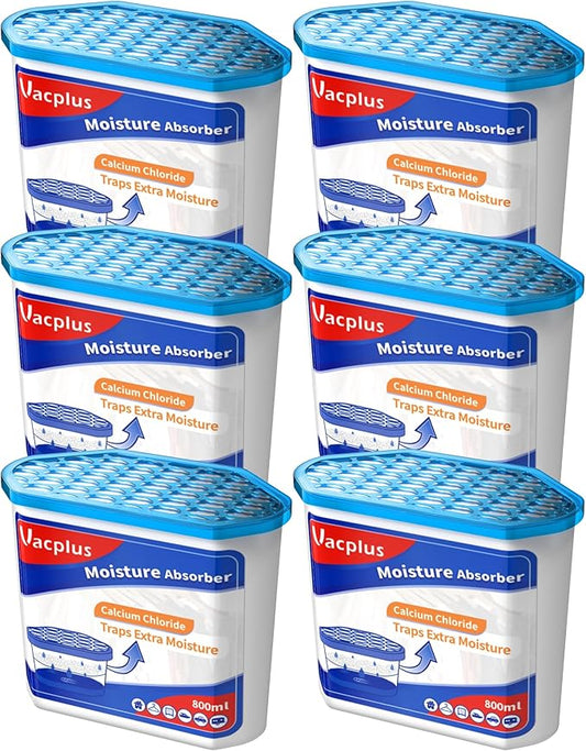 Vacplus Moisture Absorbers 6 pack, Portable Humidity Absorber Boxes for Your Bathroom, Closet & Car, Dehumidifier with Fragrance Free, 16.0 Oz