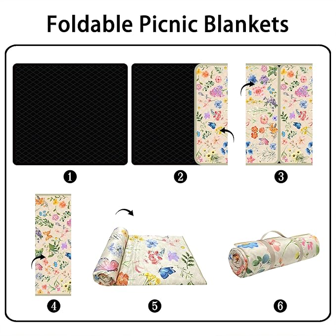 Extra Large Picnic Blankets Waterproof Foldable (60 "x 80") Beach Blanket Waterproof Sandproof,3-Layer Thicking Mat Outdoor Packable Camping Blanket