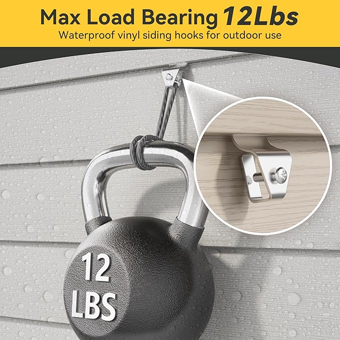 Cozcty Siding Hooks, 12 Pack Vinyl Siding Clips Hangers for Hanging Outdoors, Hold Up to 12 lbs, Aluminum No-Hole Outdoor Wreath Hooks, Reusable Hanger Mount to Hang Holiday Decorations