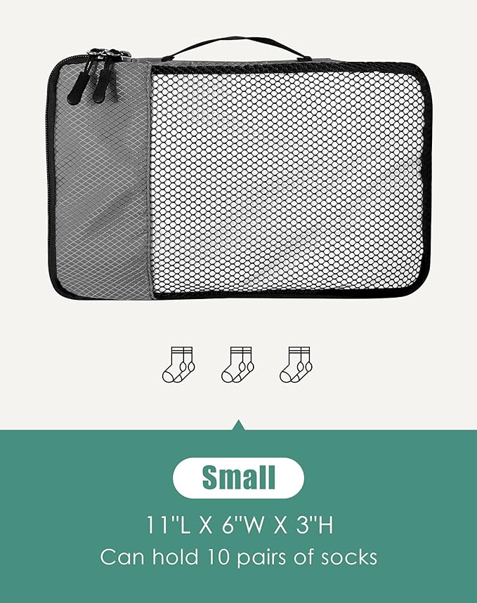 4-Piece Packing Cubes Travel Accessories Set for Suitcases - Luggage Organizer Bags with Double Zipper - Mesh Top - Small - Dark Grey