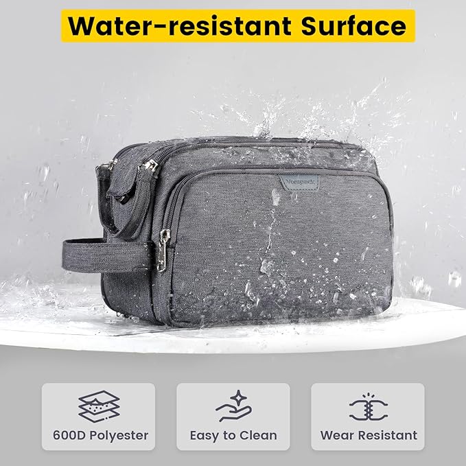 Vorspack Travel Toiletry Bag - Water Resistant Travel Bag for Toiletries, Cosmetics, Accessories, Gifts for Men - Grey