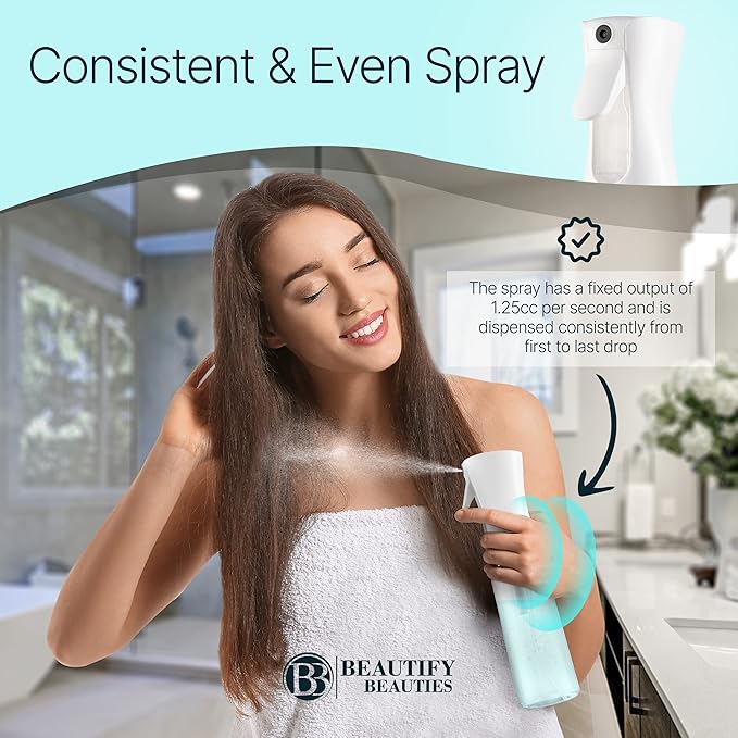 BeautifyBeauties Spray Bottle For Hair – Continuous Mister Spray Bottle for Hairstyling, Cleaning, Plants, Pets, Barbers, Salons, Essential Oil Scents (Clear, 16.9oz/500ml) 11" H x 2.6" L