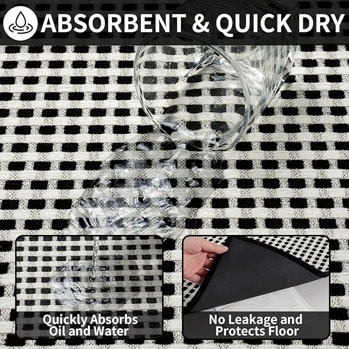 YDKGL Kitchen Mats for Floor, Super Absorbent Kitchen Rugs Non Slip Washable, Rubber Backing Soft Chenille Braided Kitchen Runner Rug Standing Mat Sink Mat, Easy to Clean, Black 17"x30"
