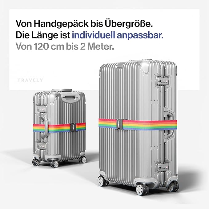 TRAVELY Luggage Straps - Particularly conspicuous & Secure - Incl. 2 Name Tags - Luggage Strap Ideal crosswise - [Set of 2]