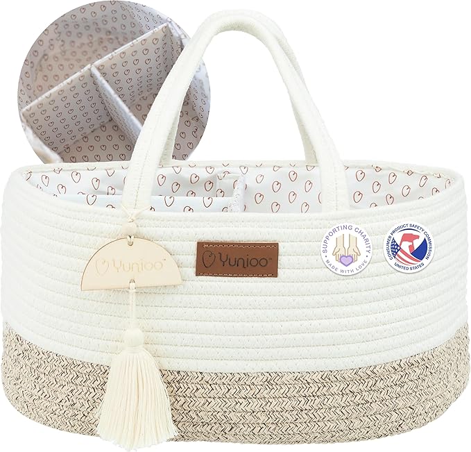 Baby Diaper Caddy Organizer, Portable Nursery Storage Basket with Sturdy Handle Diaper Caddy Basket, Car Caddy for Diapers and Baby Wipes, Newborn Essentials