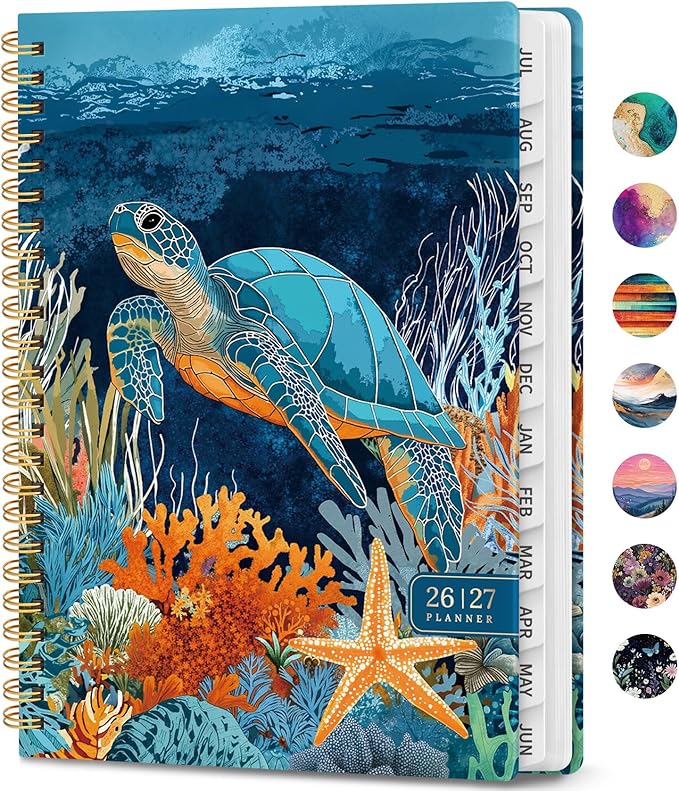 Academic Planner 2026-2027, Weekly and Monthly Calendar Book, July 2026 – June 2027, Hardcover Planner with Tabs, Perfect for Teachers, Students, Women & Men, A4 (8.5" x 11") - Turtle