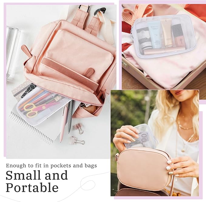 5 Pieces Mini Zipper Nylon Mesh Pouch, Mesh Cosmetic Bags Makeup Bags, Multipurpose Travel Toiletry Bags for Office Supplies and Travel Accessories (White, Assorted Sizes)