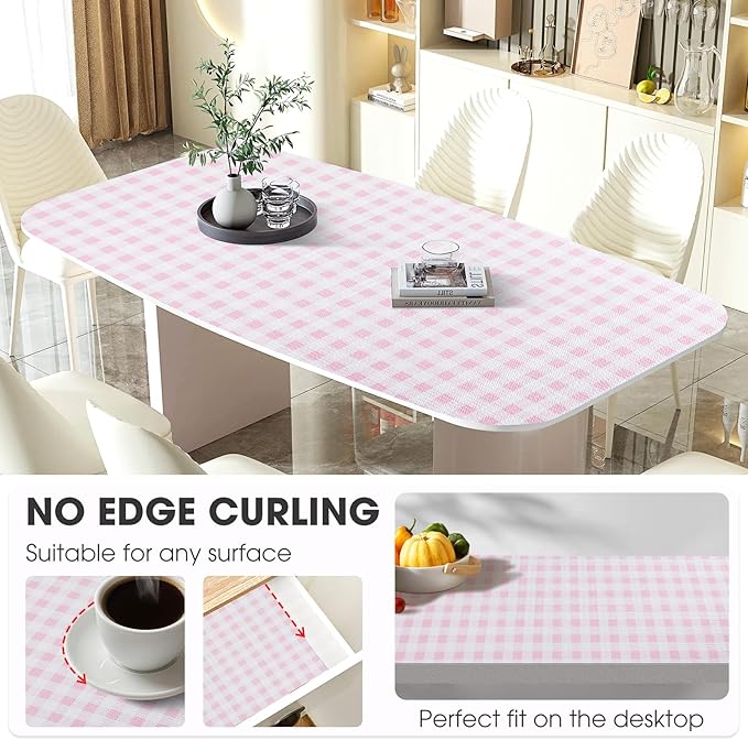 Drawer and Shelf Liner, Non-Slip Kitchen Cabinet Liners Non-Adhesive Thick Strong Grip Waterproof Washable Mats Protect Dresser Shelves Cupboard Bathroom Cabinets, Pink Plaid, 12 in X 10 FT