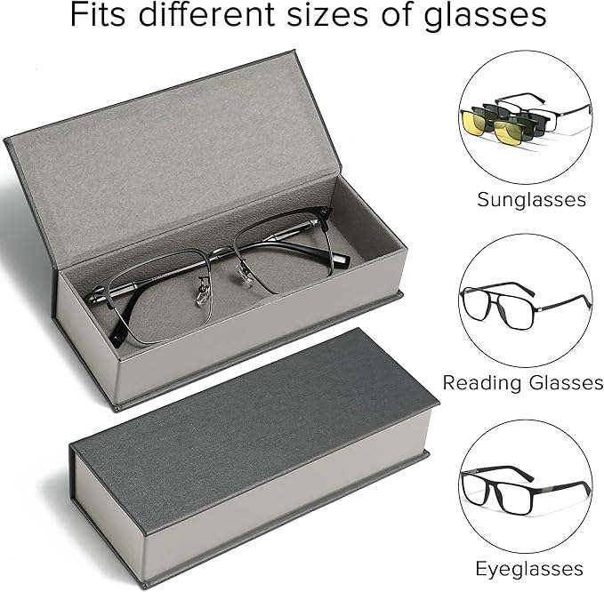 2Pack Leather Glasses Case for Women Men Book-like Hard Shell Eyeglass Bag With Carrying Strap Soft Sunglasses Pouch