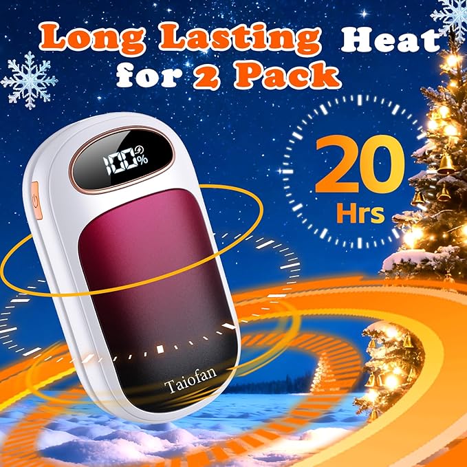 Rechargeable Hand Warmer 2 Pack, LED Display & 4 Levels, Ultrathin Electric Hand Warmers Portable USB Pocket Heater Fits Gloves for Hunting Essentials, Camping, Raynauds, Gifts for Christmas
