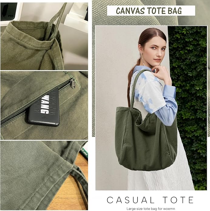 Canvas Tote Bag for Women Large Hobo Shoulder Bag for Work Travel Casual Message Bag Tote Purse handbags