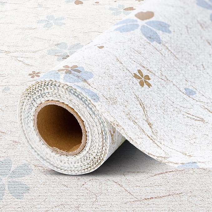 FIFTY FEET 12"x120" Non-Adhesive Shelf Liner for Kitchen Cabinets and Drawers, Washable Non-Slip PVC Cabinet Liner (White Floral) (9 Rolls)