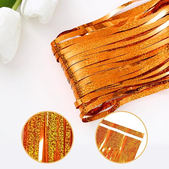 10 Pack Orange Backdrop Curtain 3.2ft x 8.2ft Metallic Tinsel Foil Fringe Curtains Photo Booth Background for Birthday Party Decoration Baby Shower Engagement Wedding Christmas Decoration
