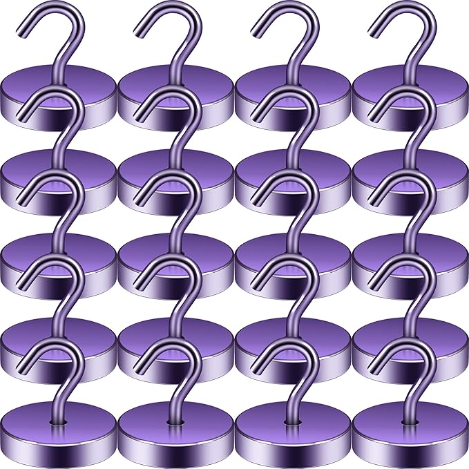 Neosmuk Magnetic Hooks, Cruise Ship Essentials, 100lb+ Heavy Duty Magnetic Hooks for Cruise Cabins, Refrigerator, Grill, Hanging, and Travel | Extra Strong Must-Have Magnet Hook, Purple, Pack of 20