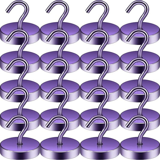 Neosmuk Magnetic Hooks, Cruise Ship Essentials, 100lb+ Heavy Duty Magnetic Hooks for Cruise Cabins, Refrigerator, Grill, Hanging, and Travel | Extra Strong Must-Have Magnet Hook, Purple, Pack of 20