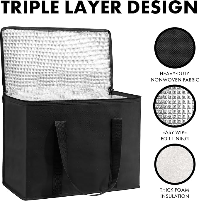 Carrywell Insulated Reusable Grocery Bags 2-Pack, Catering and Delivery Bag For Hot and Cold Food, Collapsible Thermal Tote For Doordash, Not-Made In China