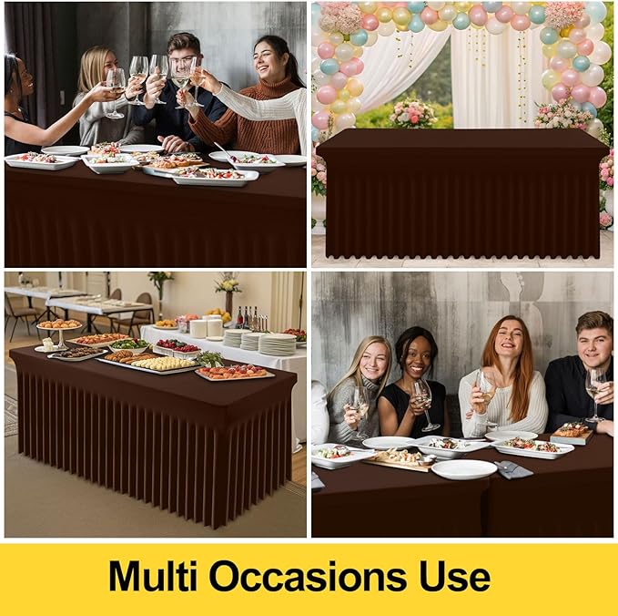 Smiry Spandex Tablecloth 2 Pack, Elastic Fitted Stretch Tablecloth for 6FT Rectangle Tables, Waterproof Washable Table Cover Skirt for Wedding, Banquet & Parties (Coffee, 72Lx30Wx30H Inch)