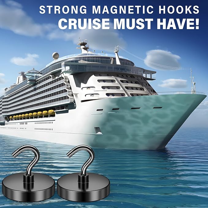 FINDMAG Black Magnetic Hooks for Classroom, 150lbs Magnetic Hooks for Cruise Cabins, Refrigerator, Whiteboard Magnets for Beach Vacation Essentials, Cubicle Accessories, Kitchen Accessories, 6 Pack