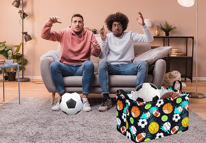 KUNRO Football Basketball Storage Basket Gift Shelf Basket Storage Bin, Nursery Basket Organizer Box for With Handles for Room Deco