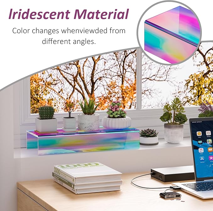 Acrylic Shelf Riser 12x4.3x2 pack of 2, Iridescent Display Shelf 12” for Shoes, Glasses, Plants, Home Decors, Perfume, 12x4.3x2 Inch