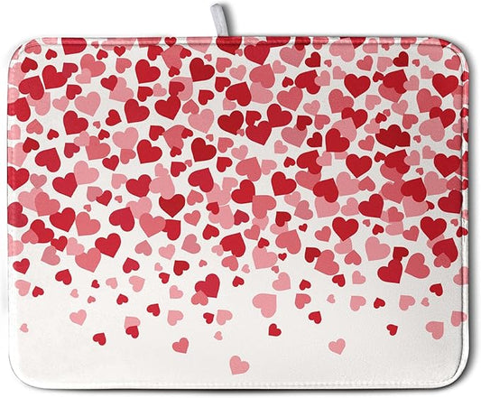 Valentines Dish Drying Mat Pink Red Love Hearts Valentine Drying Mats for Kitchen Counter Absorbent Microfiber Reversible Dish Draining Mat Extra Large Dishes Pad 18 X 24 Inch