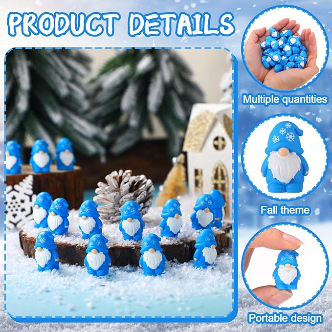 Yaomiao 50 Pcs Winter Snowflake Mini Resin Gnomes Figures Resin Mini Statues Maple Leaves Pumpkin Snowflake Gnomes Table Decor for Winter Fall Christmas Festive Home Kitchen Tiered Tray