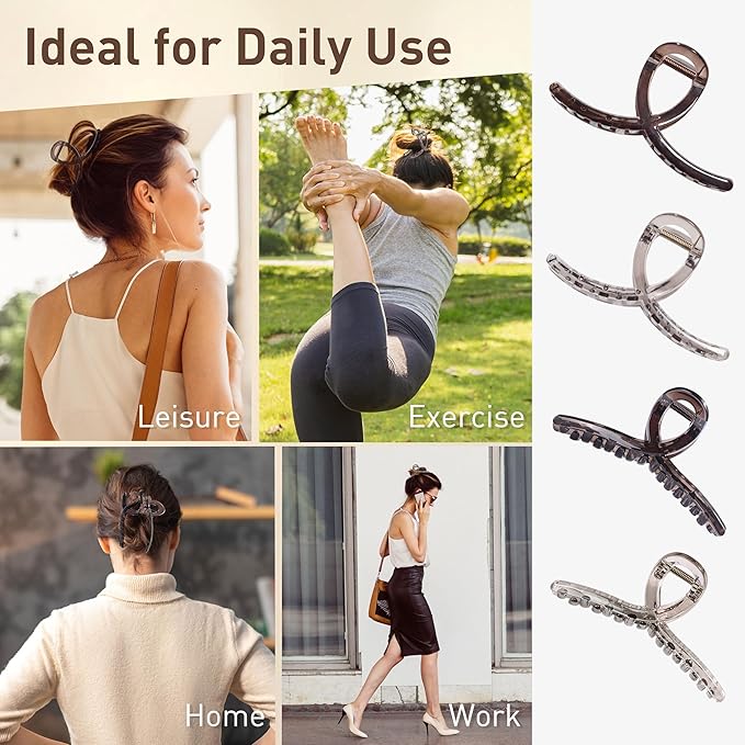 Emma Lily 4pcs Medium Hair Claw Clips for Women – Dark & Light Brown Strong Hold for Thin Hair Casual Daily Use