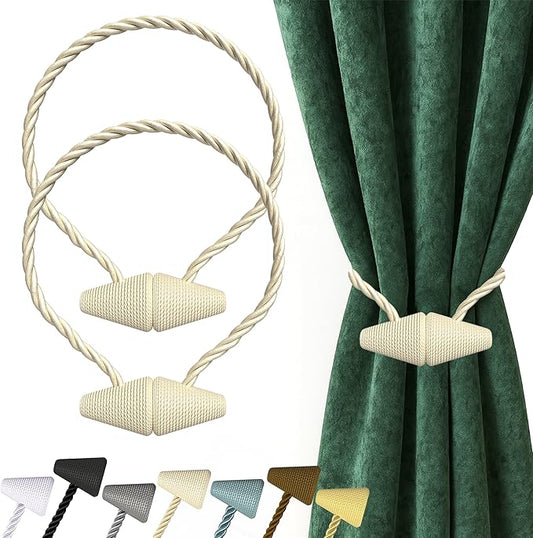 Hion Magnetic Curtain Tiebacks Beige 2pcs, Curtain Tiebacks Buckles Holdbacks Holders Hooks Clip for Home Bedroom Office Decorative Curtain