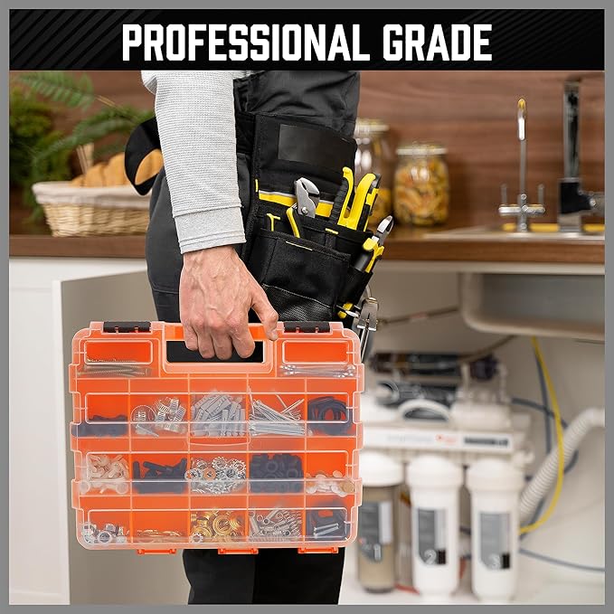 HORUSDY 2-Pack Double Side Parts Organizers, 34-Compartments Tool Box with Removable Dividers, Small Hardware Storage Case for Screws, Bolts, Nuts, Nails, DIY, Crafts, Fishing Gear & Small Parts