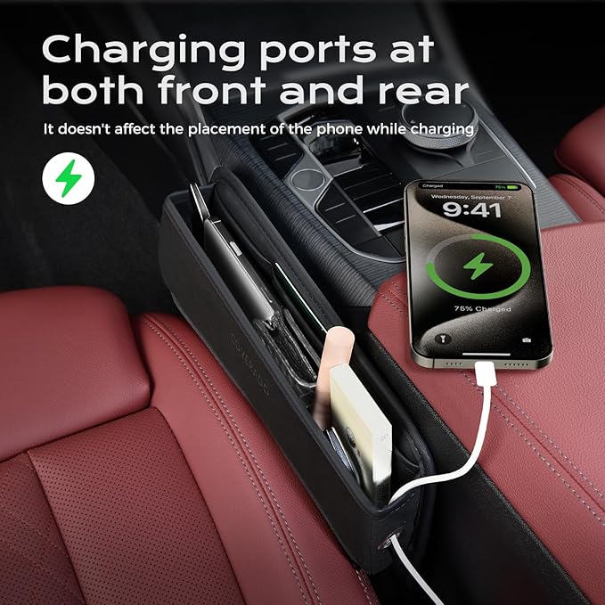 Coverado Universal Car Seat Gap Filler Organizer, Premium Suede Leather Car Seat Side Gap Filler, Seat Gap Storage Box for SUV Truck, Car Interior Accessories, Black-1pc