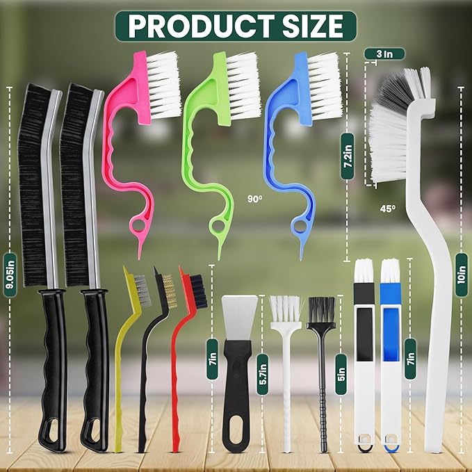14 Pcs Crevice Cleaning Brush Set – Hard Bristle Cleaning Tools for Grout, Tile Floors, Gaps & Narrow Spaces – Multi-Purpose Grout Scrub Brush for Cleaning Bathroom, Shower, Window Tracks, Kitchen