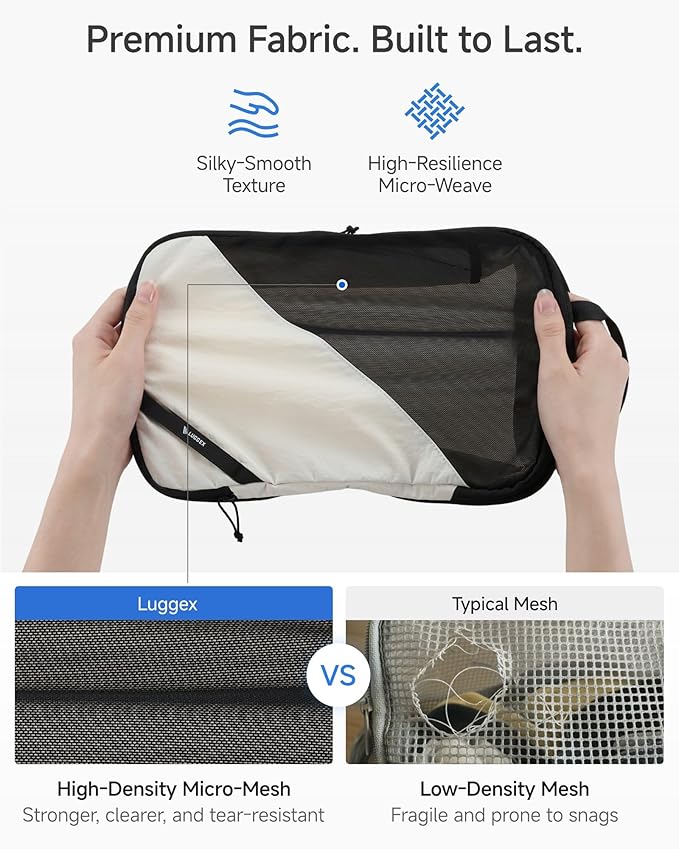 LUGGEX 4 Set Compression Packing Cubes for Travel, POX01 Luggage Organizers Bags, Suitcase Organizer with Shoe Bag Travel Accessories Essentials for Carry on & Checked (POX-Core, Beige)
